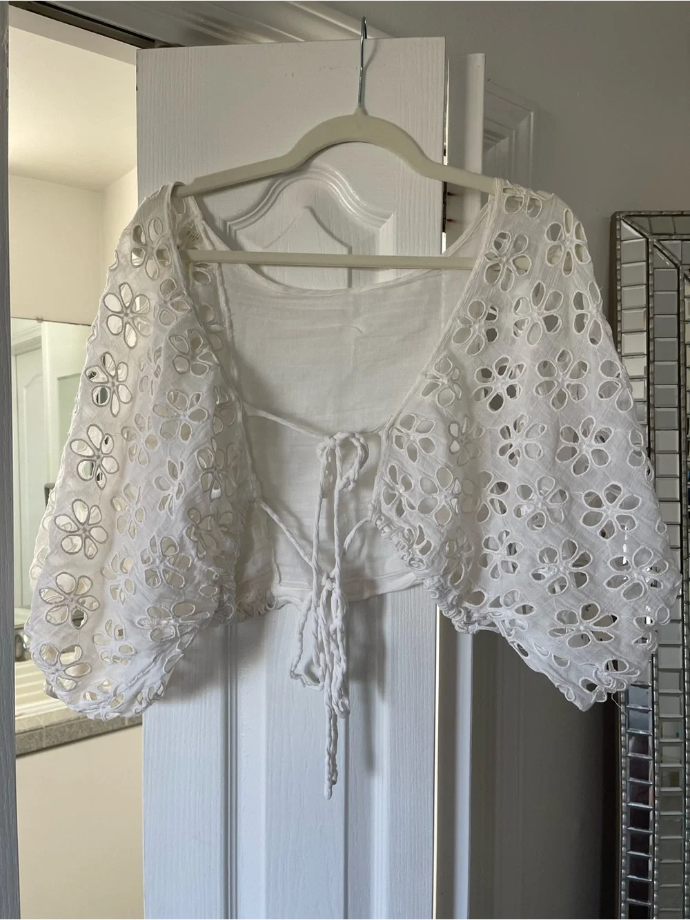 Free People Eyelet Puff-Sleeve Crop Top